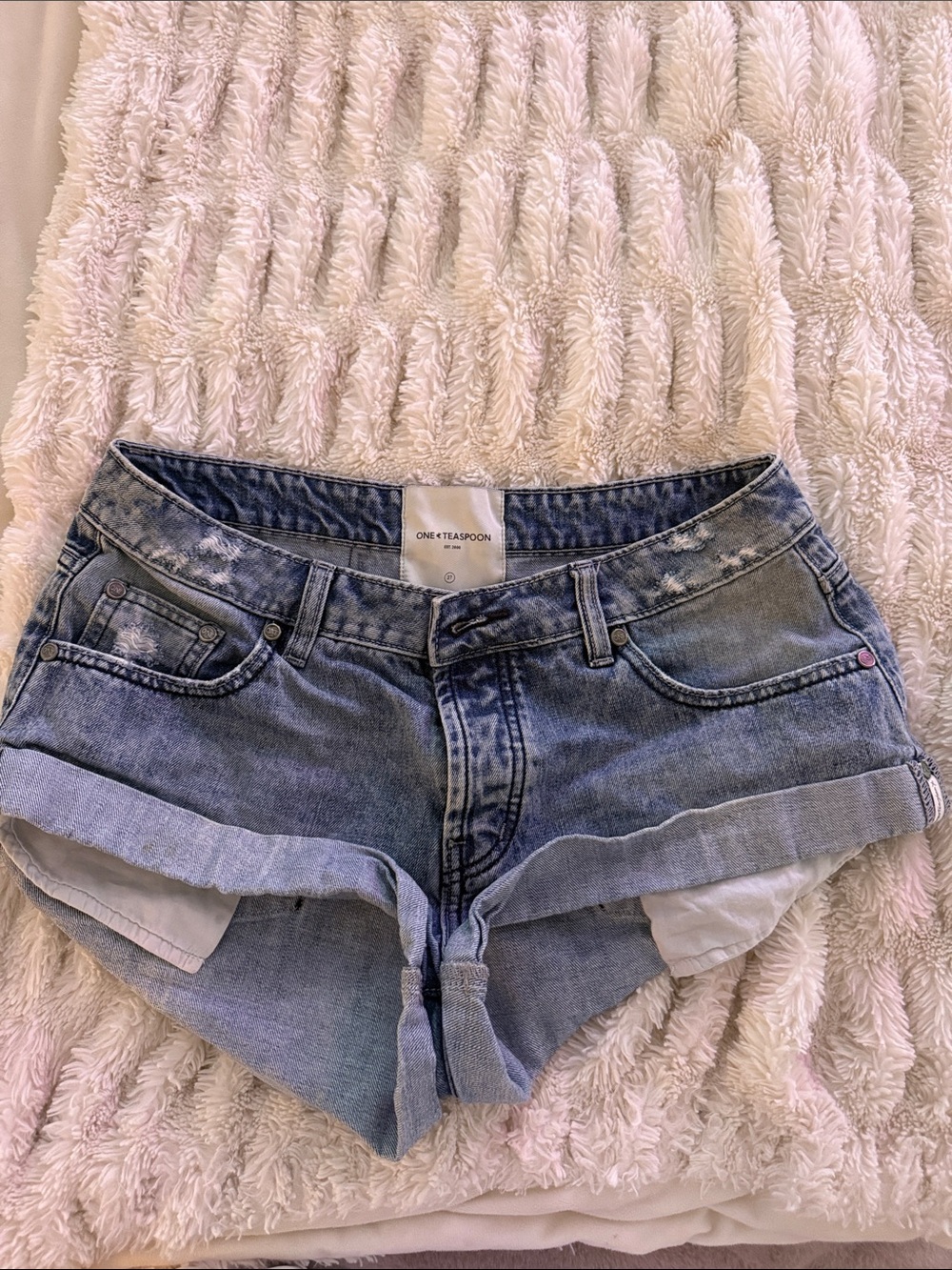 One Teaspoon Light Blue Rolled Hem Denim Shorts